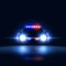 Police car sheriff at night with flashing light. Police security patrol on car in dark with siren, vector illustration