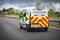 Police car siren flashing blue lights on motorway