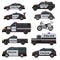 Police car vector emergency policy vehicle truck and suv automobile patrol and policemans motorcycle illustration set of