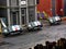 Police cars drive in tilted position at stunt show Crazy Cops in Movie Park Germany