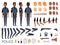 Police characters. Detail creation kit constructor bodyguard man cop poses and uniform professional clothes and tools