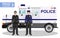 Police concept. Detailed illustration of SWAT officer, policeman and armored car in flat style on white background