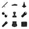 Police equipment, police, prisoners, protection of citizens.Police icon in set collection on black style vector symbol