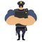 Police in flak vest. Powerful policeman in police uniform.