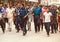 Police force walking in the road in Bangladesh