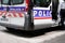 Police french rear van detail open door with stickers logo sign text on side panel car