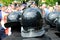 Police in helmets protect law and order on the street