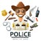 Police, law icons. set of elements - gavel