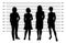 Police lineup. Mugshot background with silhouette of different women