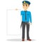 Police Man Holding Blank Board