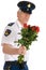 Police man with roses