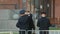 Police in mask desinfect spray sanitizer officers street coronavirus covid-19 4K