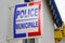 Police municipale logo white blue and red with text sign on building official office