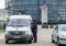 Police Nationale officer france CRS surveilling Euopean PArliament offical visit