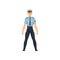 Police Officer in Blue Uniform and White Cap, Professional Policeman Character Vector Illustration