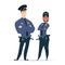 Police officer couple in the uniform standing. Police characters. Public safety officers. Guardians of law and order