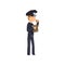 Police officer eating donut, policeman cartoon character vector Illustration on a white background