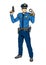 Police officer with gun and handcuffs, character, cartoon, color, illustration, vector