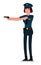 Police officer with a hand gun in his hands. Policewoman with a gun on the job. Vector flat cartoon design illustration