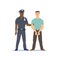 Police officer holds hand of a criminal in handcuffs