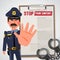 Police officer holds up hand in stop gesture. character design -