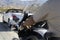 Police Officer On Motorbike Stopping Car On Desert Road