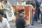 Police officer observing peace rally, Los Angeles, California