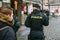 A police officer patrols public order while celebrating Christmas.