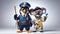 A police officer penguin dressed and a thief koala AI generated
