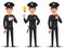 Police officer, policeman. Set of cartoon character cop tired, with a good idea and with donut.