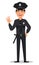 Police officer, policeman waving hand. Smiling cartoon character cop