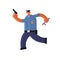 Police officer running with pistol pursuing burglar policeman in uniform holding weapon and stick security authority