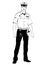 Police officer standing front side, vector outline cartoon portrait male cop full-length, black and white painted human in a polic