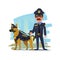 Police officer standing with his partner. police dog. character design - vector