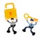 police officer thief burglar and security gold pad lock cartoon doodle flat design vector illustration