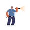 Police officer using flashlight policeman in uniform holding stick security authority justice law service concept flat