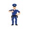 Police officer winks. Policeman thumbs up cheerful emotion