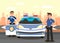 Police Officers and Car Flat Vector Illustration