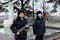 Police officers at the monument to police officers who died during the defense of Sevastopol in 1941-1942.