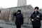 Police officers at the obelisk of Glory on Sapun Mountain in Sevastopol.