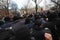 Police officers resist people during a protest against green certificate