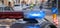 Police patrol car with blue sirens during a traffic control