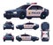 Police patrol car set. View front, rear, side, top.