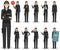 Police people concept. Detailed illustration of american policewoman, sheriff, SWAT officer standing in different poses