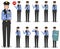 Police people concept. Detailed illustration of american policewoman standing in different positions in flat style