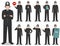 Police people concept. Detailed illustration of british policeman in traditional uniform standing in different poses in