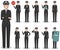 Police people concept. Detailed illustration of british policewoman in traditional uniform standing in different poses
