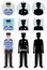 Police people concept. Detailed illustration and silhouettes and silhouettes of officer, policeman and sheriff in flat