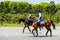 police ride horses in Imperial palace, Tokyo