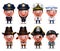 Police, seafarers, captain, sheriff, cowgirl and pirates vector character set